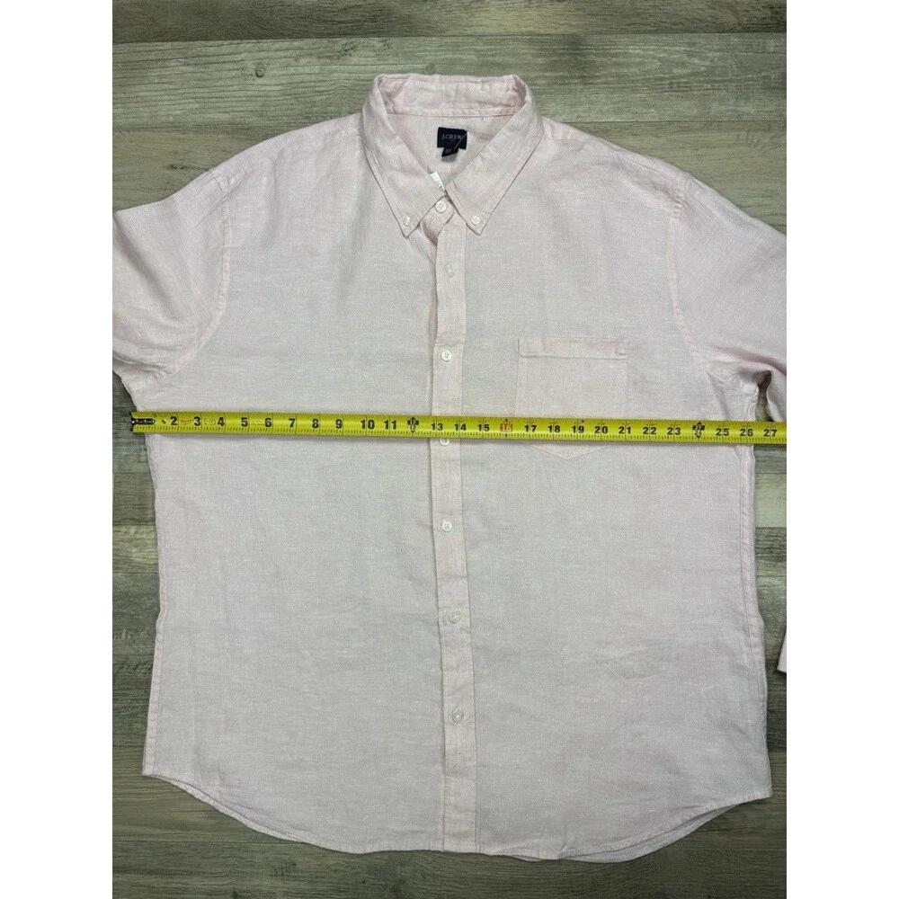 J Crew Linen Shirt Mens Light Pink Long Sleeve Button Up Dress Shirt Size XXL